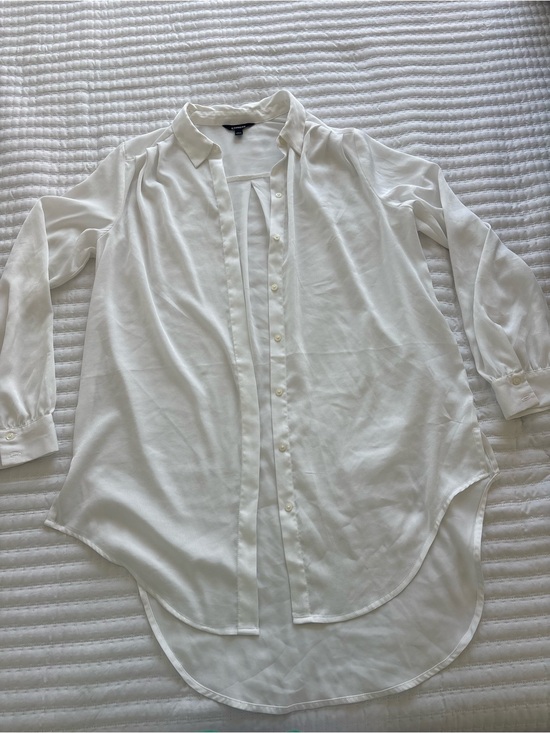 Express Tops - Express White Longline Button-Down Shirt